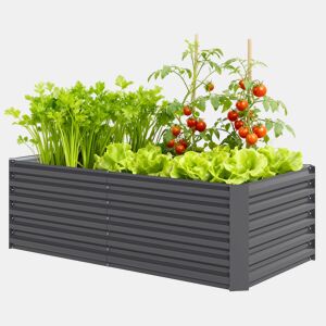 Vaso retangular grande em aço galvanizado para exterior, com base aberta, 180x90x57,5 cm, cinza.