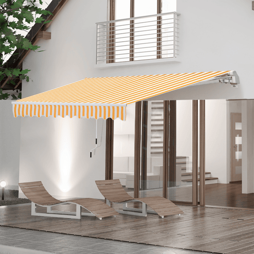 Toldo de parede com braço articulado e manivela, estrutura robusta em alumínio e cobertura em poliéster, 295 x 245 cm, laranja. Toldo de parede com braço articulado e manivela, estrutura robusta em alumínio e cobertura em poliéster, 295 x 245 cm, laranja.
