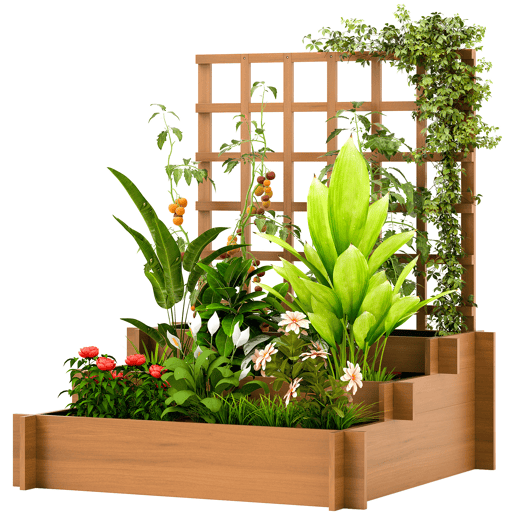 Jardineira de 3 níveis com treliça e tecido não tecido para o cultivo de vegetais, flores e ervas, 95x95x110 cm, cor natural. Jardineira de 3 níveis com treliça e tecido não tecido para o cultivo de vegetais, flores e ervas, 95x95x110 cm, cor natural.
