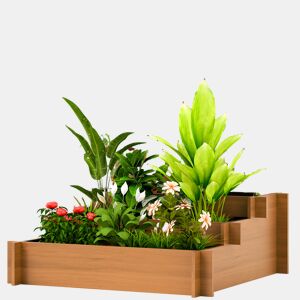 Jardineira de 3 níveis com treliça e tecido não tecido para o cultivo de vegetais, flores e ervas, 95x95x110 cm, cor natural.