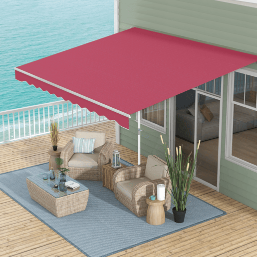 Toldo manual 395x245 cm com manivela, para varanda, terraço ou pátio, em alumínio e tecido de poliéster 280 gm², com proteção UV, vermelho. Toldo manual 395x245 cm com manivela, para varanda, terraço ou pátio, em alumínio e tecido de poliéster 280 gm², com proteção UV, vermelho.