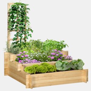 Jardineira de 3 níveis com treliça e tecido não tecido para o cultivo de vegetais, flores e ervas, 95x95x110 cm, cor natural.