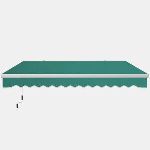 Toldo manual 395x245 cm com manivela, para varanda, terraço ou pátio, em alumínio e tecido de poliéster 280 gm², com proteção UV, na cor verde.