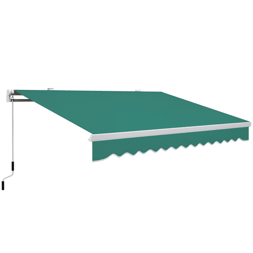 Toldo manual 395x245 cm com manivela, para varanda, terraço ou pátio, em alumínio e tecido de poliéster 280 gm², com proteção UV, na cor verde. Toldo manual 395x245 cm com manivela, para varanda, terraço ou pátio, em alumínio e tecido de poliéster 280 gm², com proteção UV, na cor verde.