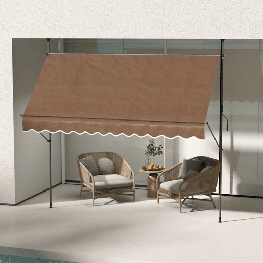 Toldo retrátil manual com manivela, 300x120x210-300 cm, com altura ajustável, impermeável e resistente aos raios UV, cor café. Toldo retrátil manual com manivela, 300x120x210-300 cm, com altura ajustável, impermeável e resistente aos raios UV, cor café.