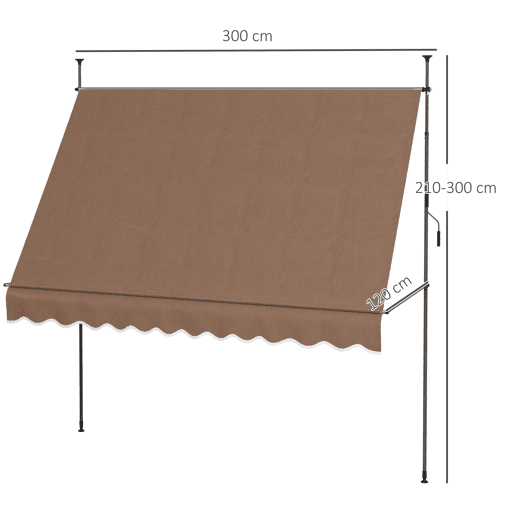 Toldo retrátil manual com manivela, 300x120x210-300 cm, com altura ajustável, impermeável e resistente aos raios UV, cor café. Toldo retrátil manual com manivela, 300x120x210-300 cm, com altura ajustável, impermeável e resistente aos raios UV, cor café.