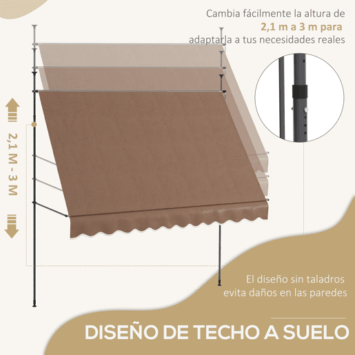 Toldo retrátil manual com manivela, 300x120x210-300 cm, com altura ajustável, impermeável e resistente aos raios UV, cor café. Toldo retrátil manual com manivela, 300x120x210-300 cm, com altura ajustável, impermeável e resistente aos raios UV, cor café.