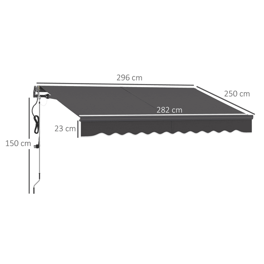 Toldo elétrico retrátil com manivela, inclinação ajustável e proteção UV para jardimterraço, 296 x 250 cm, cinza escuro. Toldo elétrico retrátil com manivela, inclinação ajustável e proteção UV para jardimterraço, 296 x 250 cm, cinza escuro.