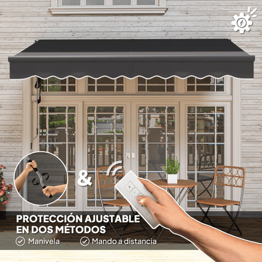 Toldo elétrico retrátil com manivela, inclinação ajustável e proteção UV para jardimterraço, 296 x 250 cm, cinza escuro. Toldo elétrico retrátil com manivela, inclinação ajustável e proteção UV para jardimterraço, 296 x 250 cm, cinza escuro.