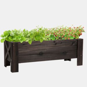 Vaso de madeira retangular com pés elevados e 2 orifícios de drenagem para flores e plantas, 100 x 36,5 x 36 cm, marrom.
