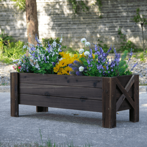 Vaso de madeira retangular com pés elevados e 2 orifícios de drenagem para flores e plantas, 100 x 36,5 x 36 cm, marrom. Vaso de madeira retangular com pés elevados e 2 orifícios de drenagem para flores e plantas, 100 x 36,5 x 36 cm, marrom.