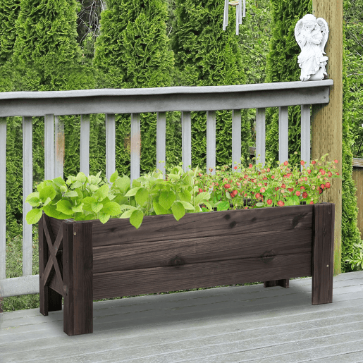 Vaso de madeira retangular com pés elevados e 2 orifícios de drenagem para flores e plantas, 100 x 36,5 x 36 cm, marrom. Vaso de madeira retangular com pés elevados e 2 orifícios de drenagem para flores e plantas, 100 x 36,5 x 36 cm, marrom.