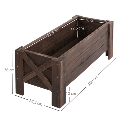 Vaso de madeira retangular com pés elevados e 2 orifícios de drenagem para flores e plantas, 100 x 36,5 x 36 cm, marrom. Vaso de madeira retangular com pés elevados e 2 orifícios de drenagem para flores e plantas, 100 x 36,5 x 36 cm, marrom.