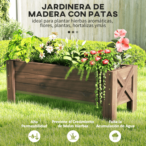 Vaso de madeira retangular com pés elevados e 2 orifícios de drenagem para flores e plantas, 100 x 36,5 x 36 cm, marrom. Vaso de madeira retangular com pés elevados e 2 orifícios de drenagem para flores e plantas, 100 x 36,5 x 36 cm, marrom.