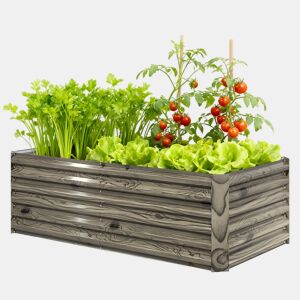 Vaso retangular grande em aço galvanizado para exterior, com base aberta, 180x90x57,5 cm, cor natural.