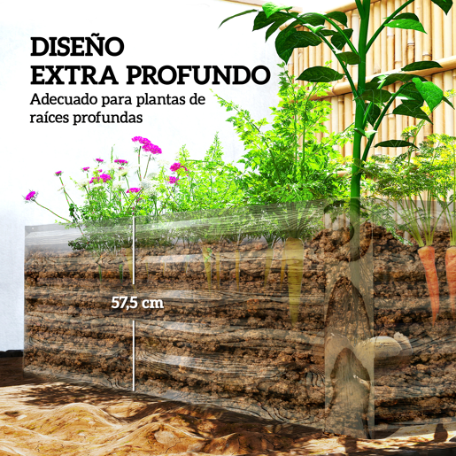 Vaso retangular grande em aço galvanizado para exterior, com base aberta, 180x90x57,5 cm, cor natural. Vaso retangular grande em aço galvanizado para exterior, com base aberta, 180x90x57,5 cm, cor natural.
