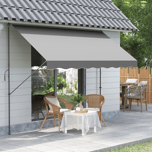 Toldo retrátil manual 300x175x210-310 cm ajustável com manivela, proteção solar UV40+ para varanda e terraço, cinza. Toldo retrátil manual 300x175x210-310 cm ajustável com manivela, proteção solar UV40+ para varanda e terraço, cinza.