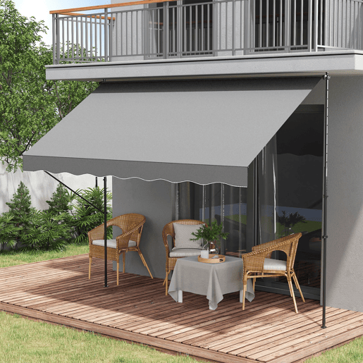 Toldo retrátil manual 300x175x210-310 cm ajustável com manivela, proteção solar UV40+ para varanda e terraço, cinza. Toldo retrátil manual 300x175x210-310 cm ajustável com manivela, proteção solar UV40+ para varanda e terraço, cinza.