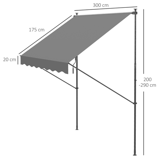 Toldo retrátil manual 300x175x210-310 cm ajustável com manivela, proteção solar UV40+ para varanda e terraço, cinza. Toldo retrátil manual 300x175x210-310 cm ajustável com manivela, proteção solar UV40+ para varanda e terraço, cinza.