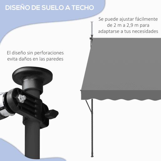 Toldo retrátil manual 300x175x210-310 cm ajustável com manivela, proteção solar UV40+ para varanda e terraço, cinza. Toldo retrátil manual 300x175x210-310 cm ajustável com manivela, proteção solar UV40+ para varanda e terraço, cinza.