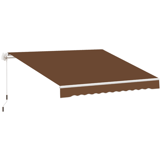 Toldo de parede com braço articulado e manivela, estrutura robusta em alumínio e cobertura em poliéster, 295 x 245 cm, cor café.
