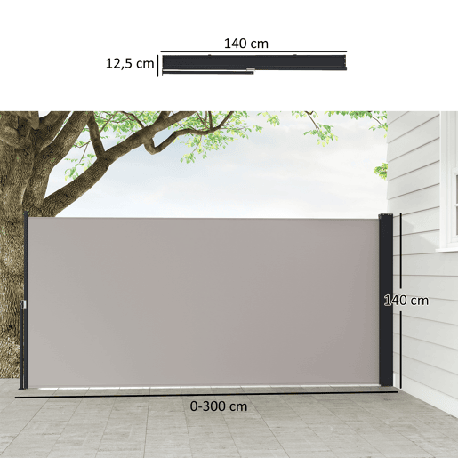 Toldo lateral retrátil, tela de privacidade enrolável, à prova d'água e com proteção UV, cinza claro. Toldo lateral retrátil, tela de privacidade enrolável, à prova d'água e com proteção UV, cinza claro.
