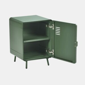 Armário Metálico Pequeno Com Porta e Prateleira Interna, Design Retrô Com Pés de Aço, Móvel Auxiliar Para Sala ou Quarto, Estrutura Resistente e Cantos Arredondados Verde