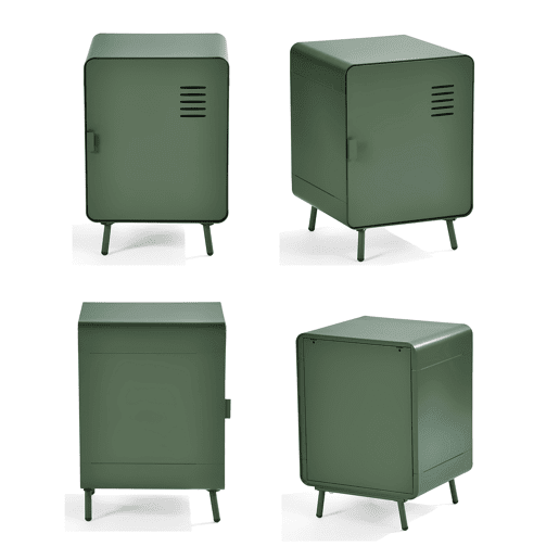 Armário Metálico Pequeno Com Porta e Prateleira Interna, Design Retrô Com Pés de Aço, Móvel Auxiliar Para Sala ou Quarto, Estrutura Resistente e Cantos Arredondados Verde