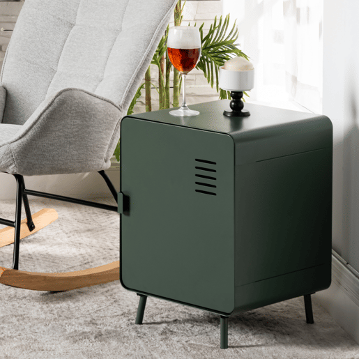Armário Metálico Pequeno Com Porta e Prateleira Interna, Design Retrô Com Pés de Aço, Móvel Auxiliar Para Sala ou Quarto, Estrutura Resistente e Cantos Arredondados Verde