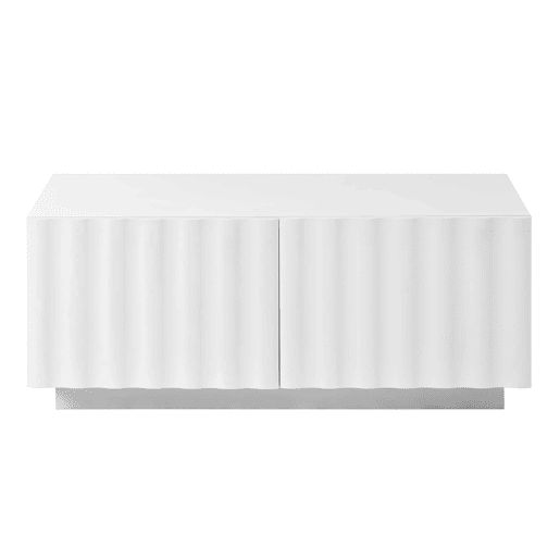 Mesa de centro sem especificações - design ondulado com duas gavetas, estilo moderno e minimalista com espaço de arrumação - branco Mesa de centro sem especificações - design ondulado com duas gavetas, estilo moderno e minimalista com espaço de arrumação - branco