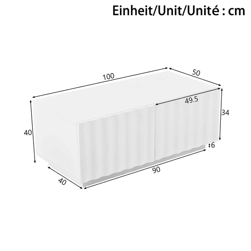 Mesa de centro sem especificações - design ondulado com duas gavetas, estilo moderno e minimalista com espaço de arrumação - branco Mesa de centro sem especificações - design ondulado com duas gavetas, estilo moderno e minimalista com espaço de arrumação - branco