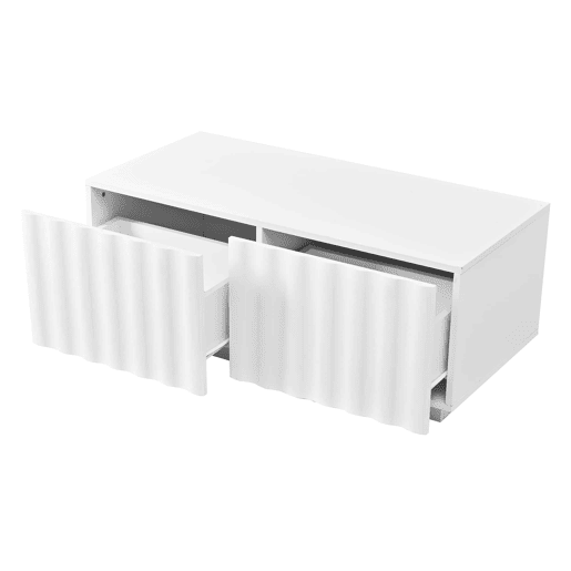 Mesa de centro sem especificações - design ondulado com duas gavetas, estilo moderno e minimalista com espaço de arrumação - branco Mesa de centro sem especificações - design ondulado com duas gavetas, estilo moderno e minimalista com espaço de arrumação - branco