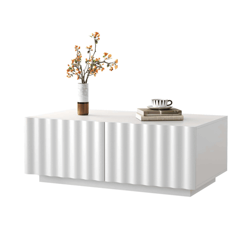 Mesa de centro sem especificações - design ondulado com duas gavetas, estilo moderno e minimalista com espaço de arrumação - branco Mesa de centro sem especificações - design ondulado com duas gavetas, estilo moderno e minimalista com espaço de arrumação - branco