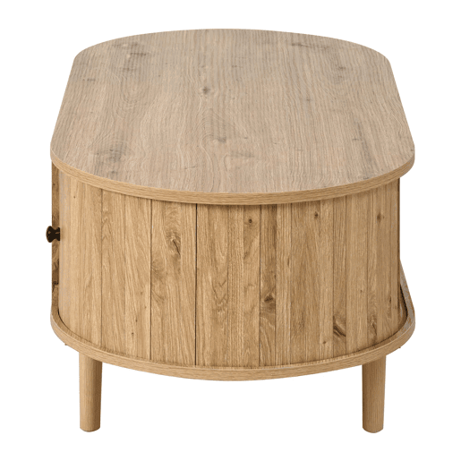 Mesa de centro moderna de estilo retro, oval, sem dimensões especificadas u2014 porta de correr, 2 gavetas, ranhuras verticais, pés de madeira, multifuncional u2014 carvalho Mesa de centro moderna de estilo retro, oval, sem dimensões especificadas u2014 porta de correr, 2 gavetas, ranhuras verticais, pés de madeira, multifuncional u2014 carvalho