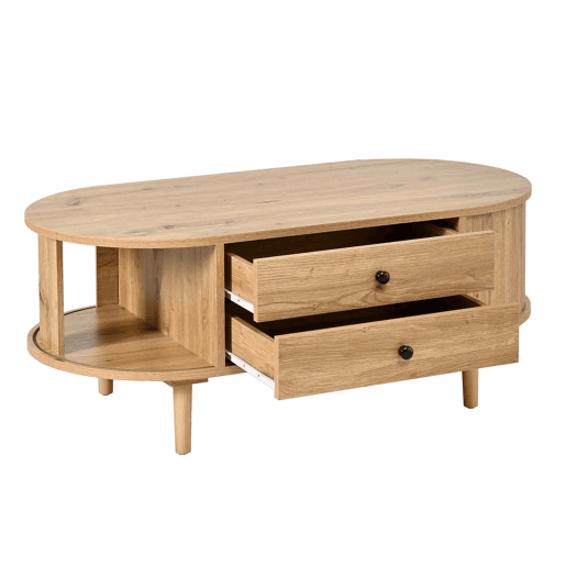 Mesa de centro moderna de estilo retro, oval, sem dimensões especificadas u2014 porta de correr, 2 gavetas, ranhuras verticais, pés de madeira, multifuncional u2014 carvalho Mesa de centro moderna de estilo retro, oval, sem dimensões especificadas u2014 porta de correr, 2 gavetas, ranhuras verticais, pés de madeira, multifuncional u2014 carvalho
