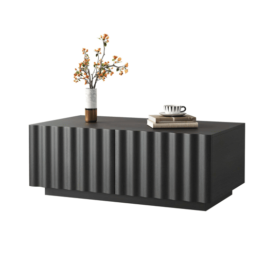 Mesa de centro sem especificações - design ondulado com duas gavetas, estilo minimalista moderno com espaço de arrumação - Preto Mesa de centro sem especificações - design ondulado com duas gavetas, estilo minimalista moderno com espaço de arrumação - Preto