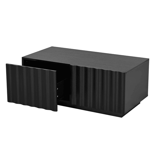 Mesa de centro sem especificações - design ondulado com duas gavetas, estilo minimalista moderno com espaço de arrumação - Preto Mesa de centro sem especificações - design ondulado com duas gavetas, estilo minimalista moderno com espaço de arrumação - Preto