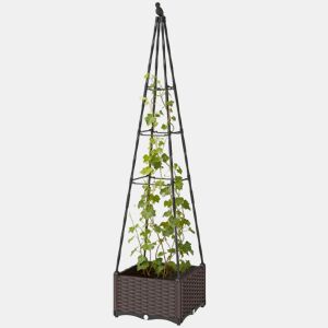 Vaso com treliça metálica para plantas trepadeiras, vaso de PP com furos de drenagem e tampões, 40x40x175 cm