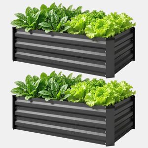 Conjunto de 2 vasos retangulares de aço para cultivo de plantas e flores em pátios, 100x60x30 cm, cinza escuro.