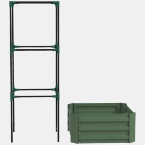 Vaso grande para plantas trepadeiras com treliça e fundo aberto, 61x61x140 cm, verde.