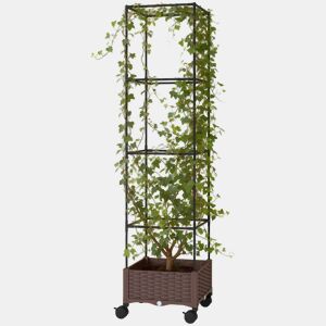 Jardineira com treliça e rodas com sistema de drenagem para o cultivo de vegetais, flores e ervas, 40x40x165 cm, marrom