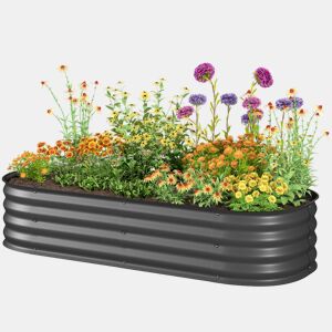 Vaso grande para plantas de exterior em aço galvanizado com base aberta, bordas de segurança, fácil montagem, 150x62x30 cm, cinza.