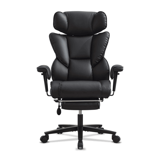 Cadeira de escritório ergonómica para jogos com encosto alto, tamanho padrão u2013 apoio para os pés, apoio lombar, apoio para a cabeça regulável em altura, cadeira reclinável em pele para uso doméstico u2013 preta Cadeira de escritório ergonómica para jogos com encosto alto, tamanho padrão u2013 apoio para os pés, apoio lombar, apoio para a cabeça regulável em altura, cadeira reclinável em pele para uso doméstico u2013 preta