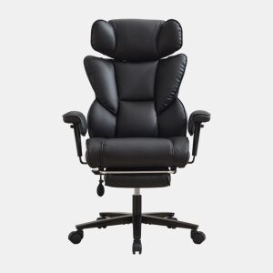 Cadeira de escritório ergonómica para jogos com encosto alto, tamanho padrão u2013 apoio para os pés, apoio lombar, apoio para a cabeça regulável em altura, cadeira reclinável em pele para uso doméstico u2013 preta