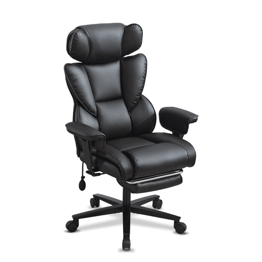 Cadeira de escritório ergonómica para jogos com encosto alto, tamanho padrão u2013 apoio para os pés, apoio lombar, apoio para a cabeça regulável em altura, cadeira reclinável em pele para uso doméstico u2013 preta Cadeira de escritório ergonómica para jogos com encosto alto, tamanho padrão u2013 apoio para os pés, apoio lombar, apoio para a cabeça regulável em altura, cadeira reclinável em pele para uso doméstico u2013 preta