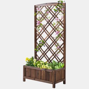 Treliça de madeira para plantas trepadeiras, ideal para jardins, terraços e varandas, 60x30x122,5 cm, marrom.