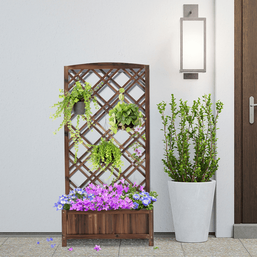 Treliça de madeira para plantas trepadeiras, ideal para jardins, terraços e varandas, 60x30x122,5 cm, marrom.