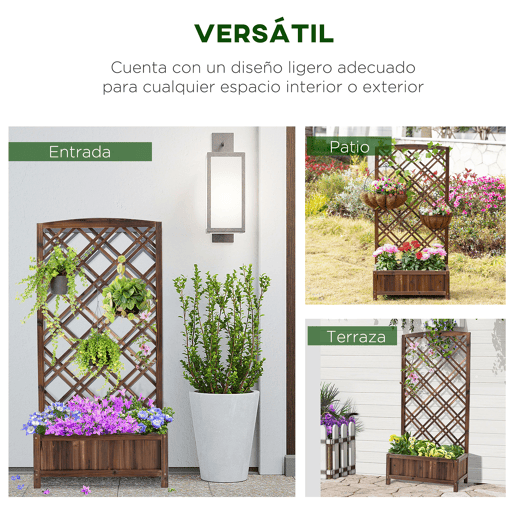 Treliça de madeira para plantas trepadeiras, ideal para jardins, terraços e varandas, 60x30x122,5 cm, marrom.