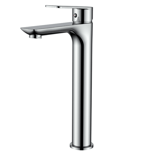 Torneira monocomando alta para lavatório, modelo Mississippi Chrome, em aço inoxidável 304, para água quente e fria.