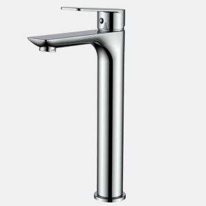 Torneira monocomando alta para lavatório, modelo Mississippi Chrome, em aço inoxidável 304, para água quente e fria.
